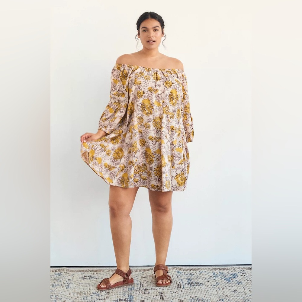 Daily Practice Pink Mustard Yellow Low Back Floral ¾ Sleeve Dress Size Small